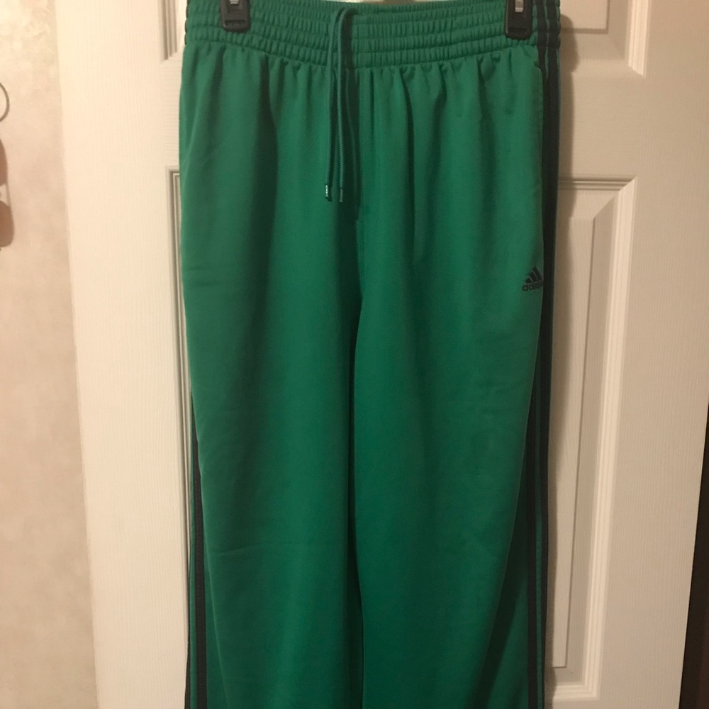 Mens Adidas athletic pants green w black stripes